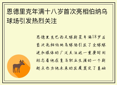 恩德里克年满十八岁首次亮相伯纳乌球场引发热烈关注