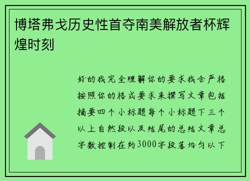 博塔弗戈历史性首夺南美解放者杯辉煌时刻